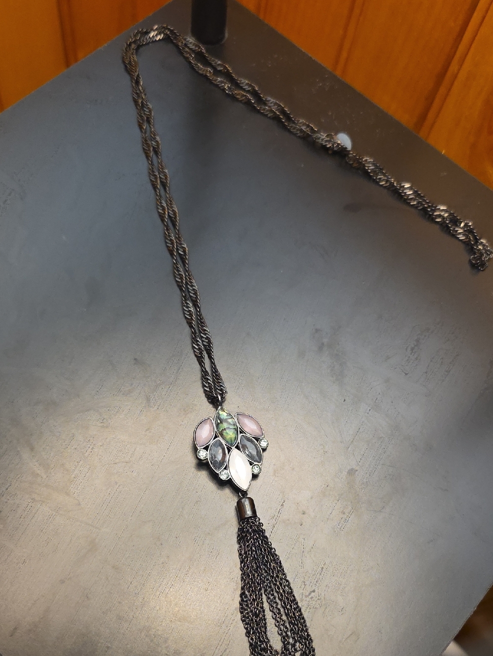 Multi-Stone Black Tassel Necklace - Women Jewelry